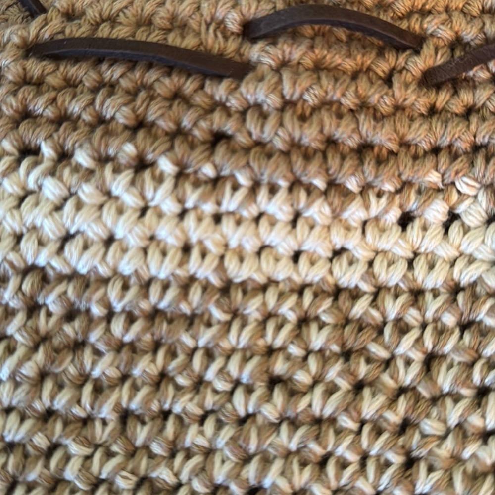 Hand Crafted Knitted Bucket Bag with Leather Rope Design - Picture 4 of 12